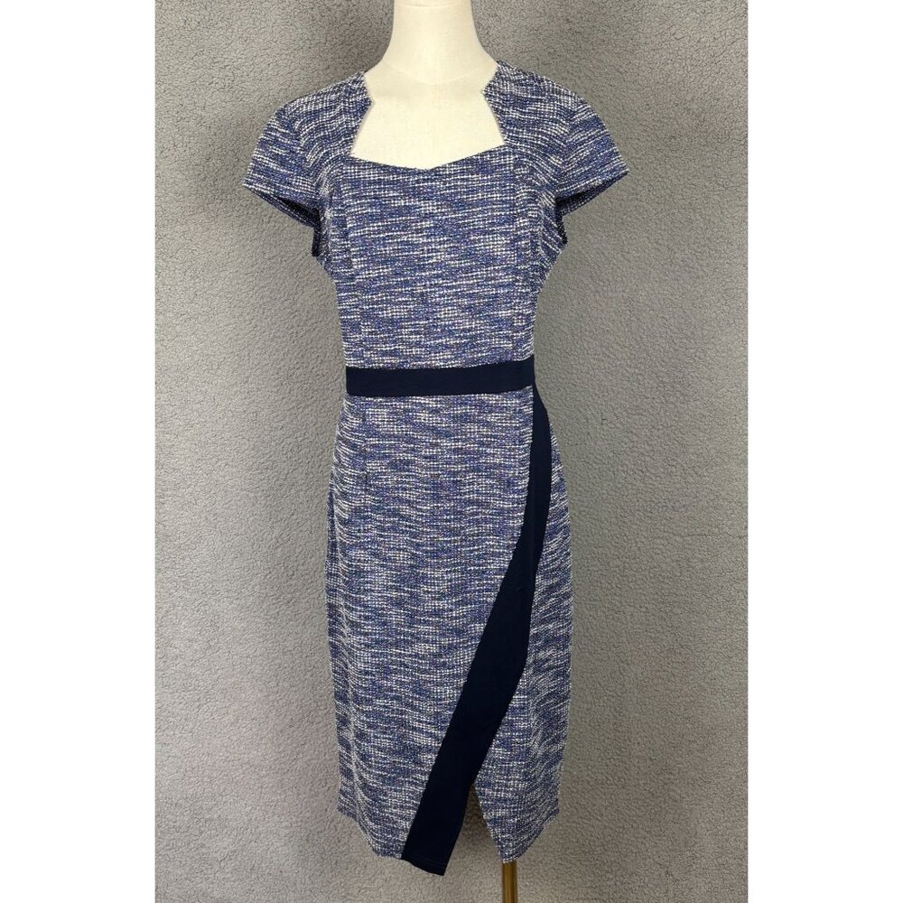 Vfshow Women's Tweed Bodycon Dress XL Blue Zip Closure New With Tag's.